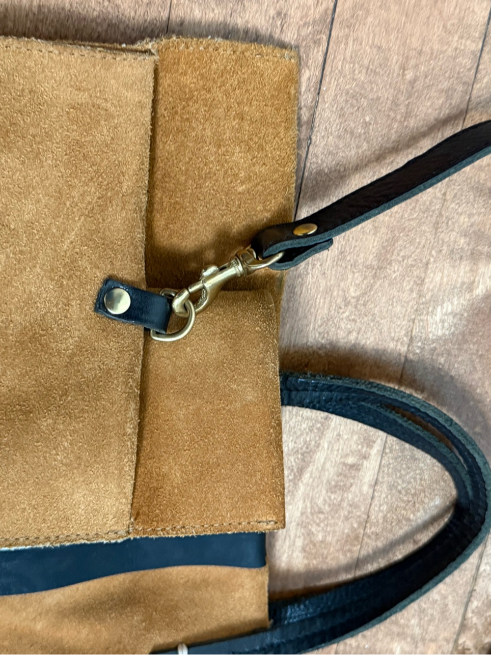 Clare V Tan Suede Tote with Black and Cream Stripe - Picture 9 of 10